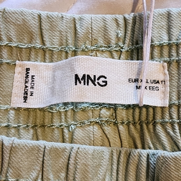 Mango Slouchy Cropped Pants XXL High Waist, Drawstring, 100% Cotton, Sage Green - Picture 6 of 9
